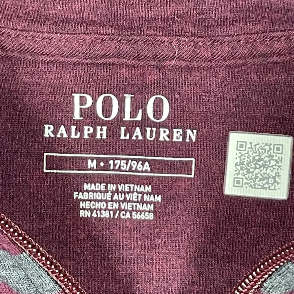 Polo Ralph Lauren Mens Medium Burgundy Grey Striped Quarter Zip Pullover Sweater